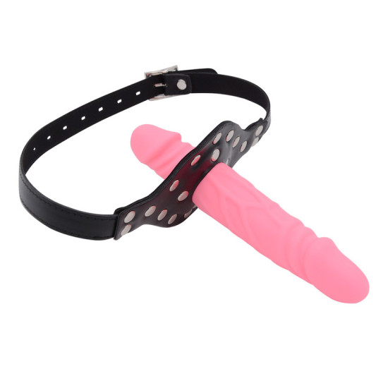 Double-Cock Dildo Penis Mouth Gag - Red/Pink