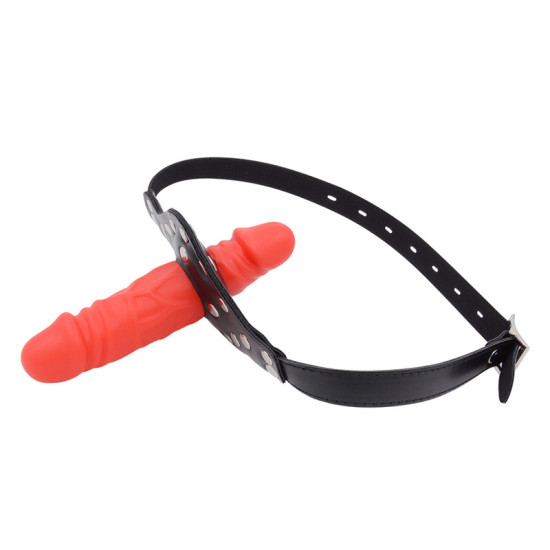 Double-Cock Dildo Penis Mouth Gag - Red/Pink