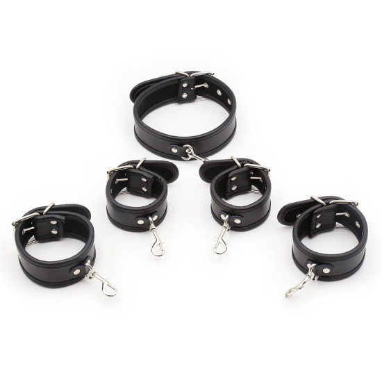 Restraint PU Leather Hands Cuffs Neck Collar Set
