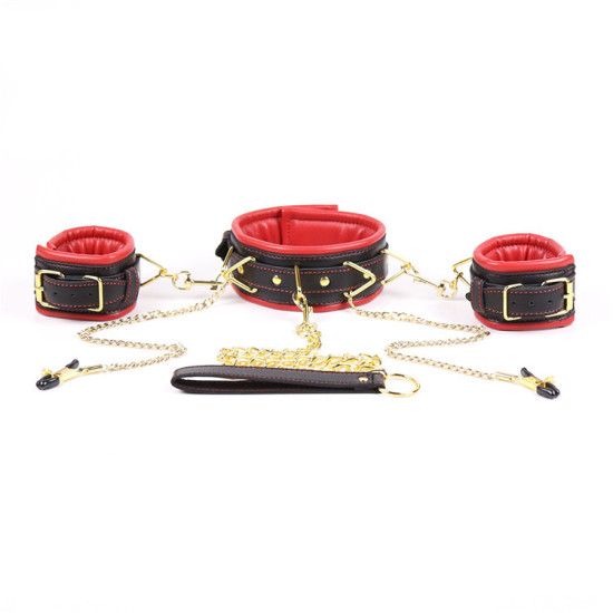 Collar And Handcuffs With Nipple Clamp Body Restraint