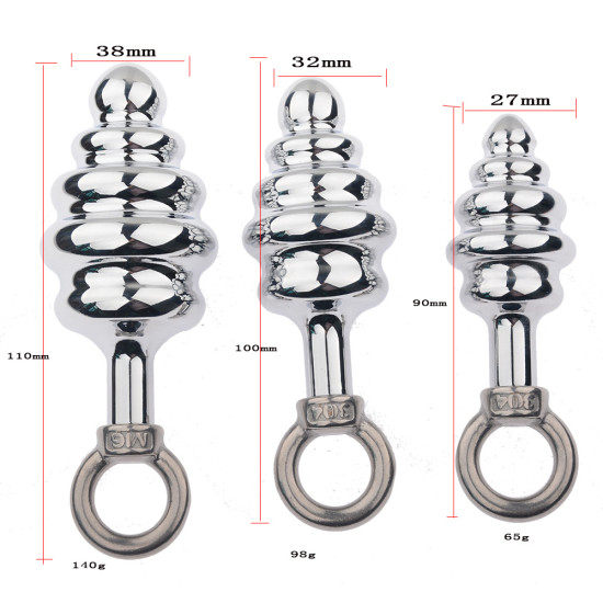 Thread Stainless steel Butt Plug with Pull Ring