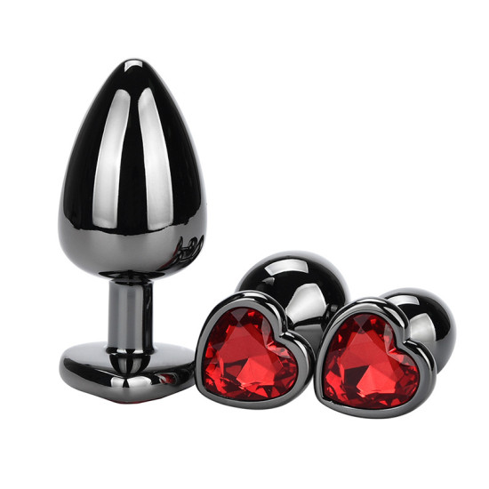 Heart Jeweled Stainless Steel Butt Plug - Black