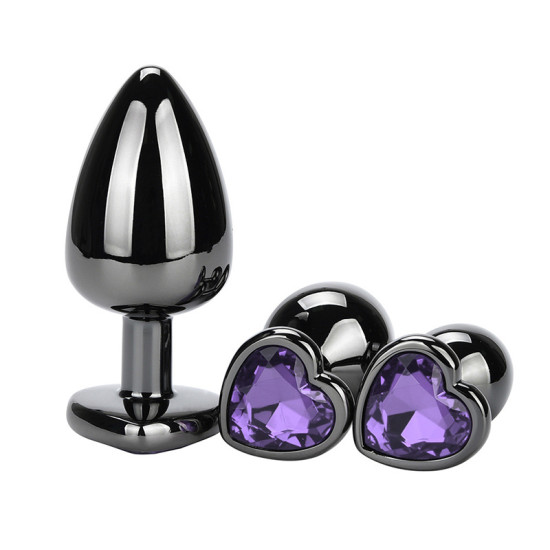 Heart Jeweled Stainless Steel Butt Plug - Black